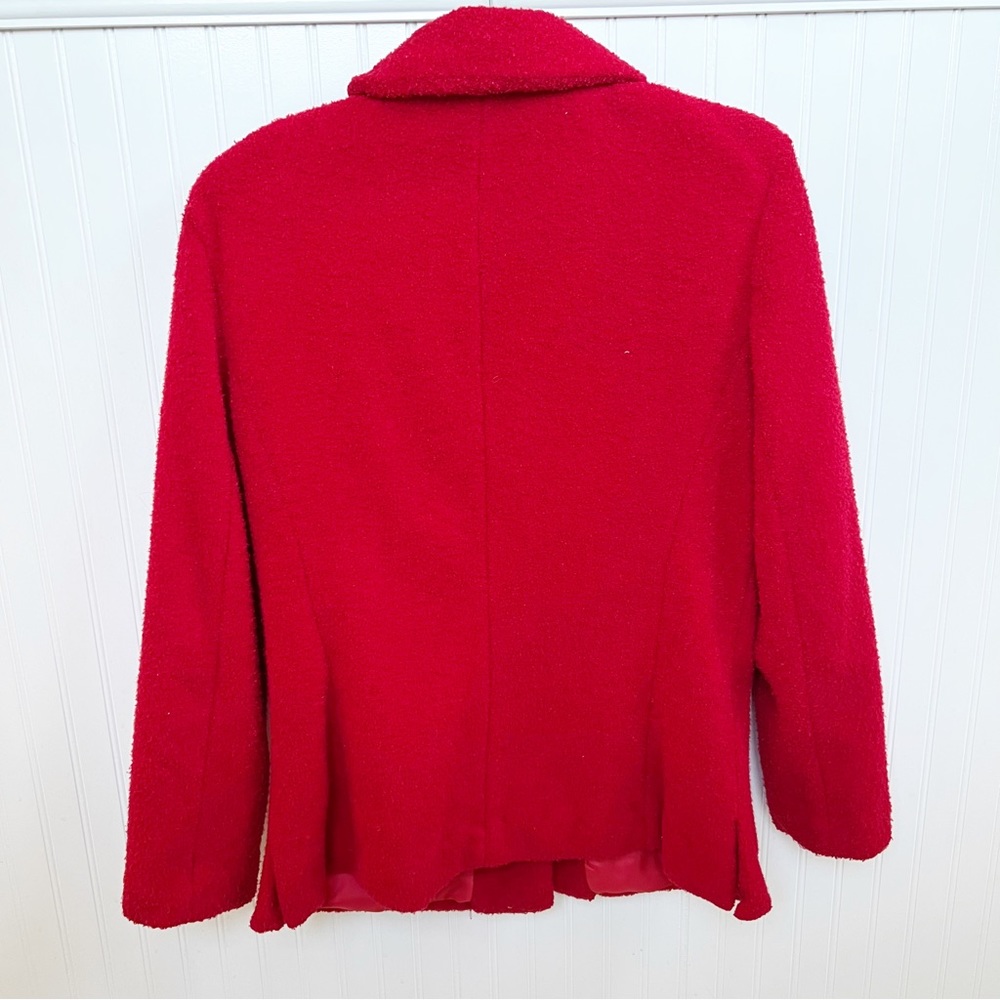 Sandro Red Fuzzy Button Up Teddy Jacket Size Medi… - image 2